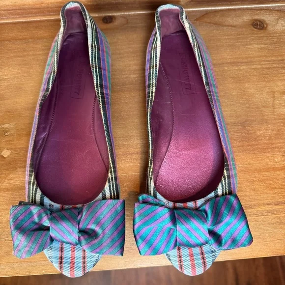 COACH Cambria Poppy Bow Plaid Tartan Flats Size 9 - Picture 1 of 4